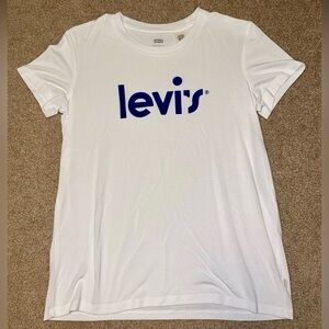 Levi's White Tee with Bold Blue Print Size Small
